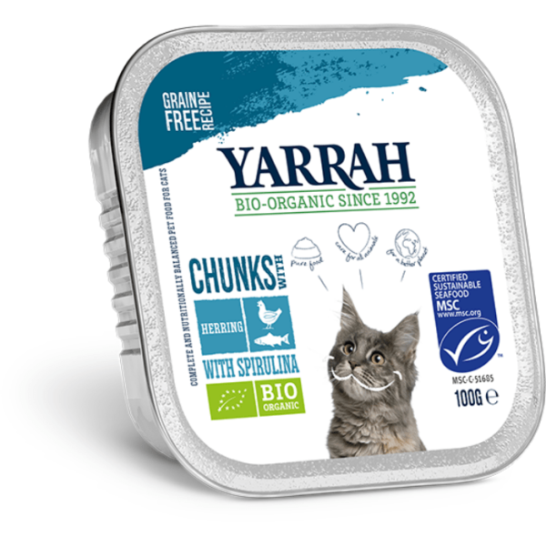 Filova bio webwinkel Yarrah chunks kip en haring met spirulina