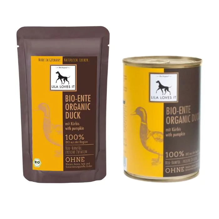 Bio natvoer met eend en pompoen (Lila Loves It 150-400g)